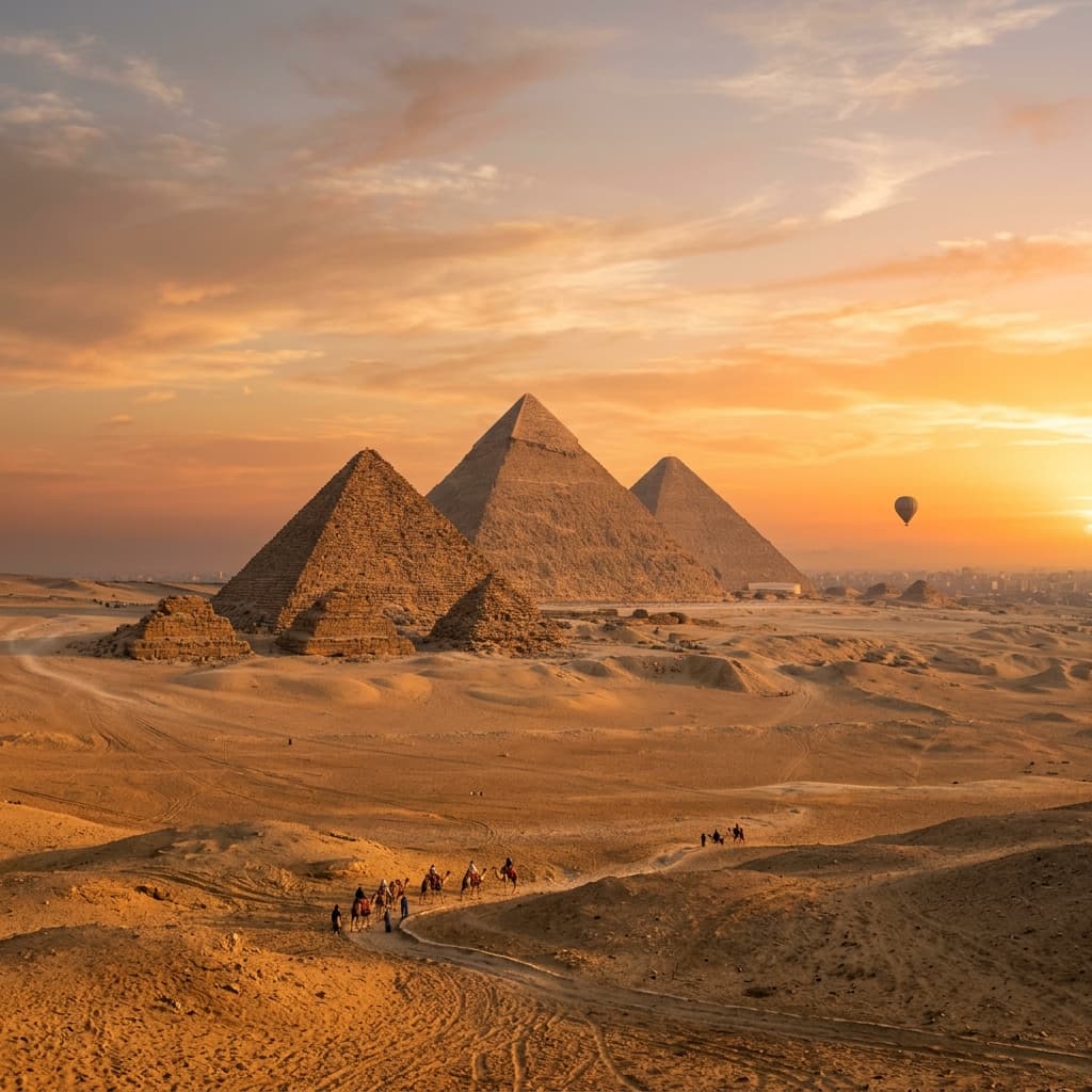 Giza Pyramids at golden hour