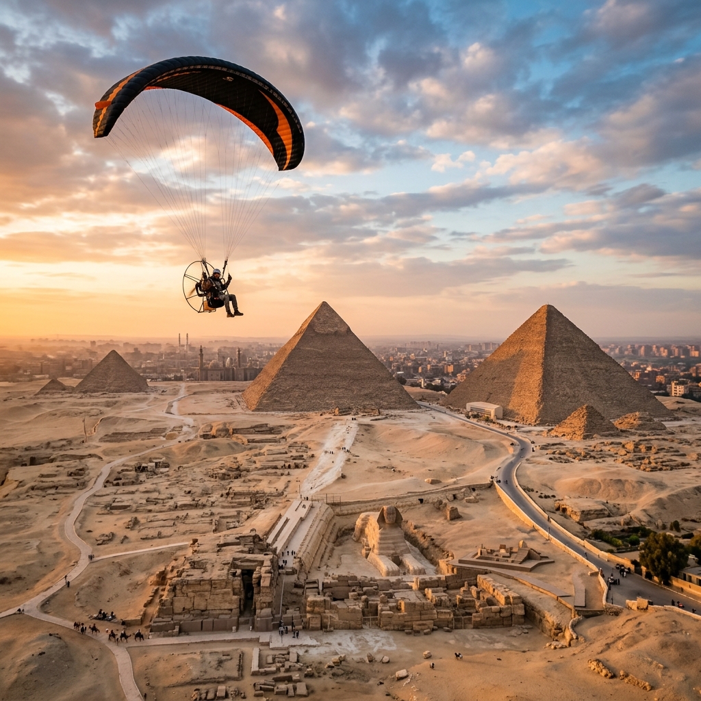 Paramotor Flight Over the Giza Pyramids Complex
